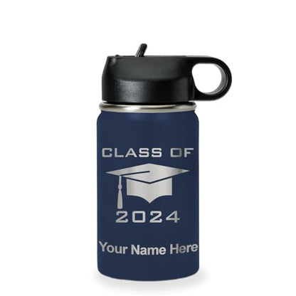 LaserGram Personalized Water Bottle, Grad Cap Class of 2023, 2024, 2025, 2026, 2027, Stainless Steel Double Wall Vacuum Insulated with Flip Top Straw, Custom Engraved Gift (12oz / 335ml Navy Blue) - color: Navy Blue, size: 12 Ounces