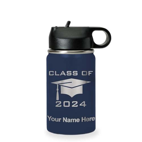 LaserGram Personalized Water Bottle, Grad Cap Class of 2023, 2024, 2025, 2026, 2027, Stainless Steel Double Wall Vacuum Insulated with Flip Top Straw, Custom Engraved Gift (12oz / 335ml Navy Blue) - color: Navy Blue, size: 12 Ounces