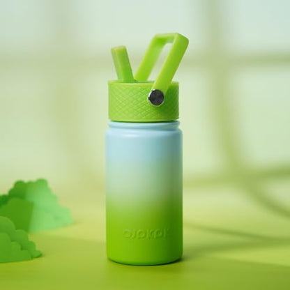 BJPKPK Insulated Water Bottle, 15oz Stainless Steel with Straw Lid | Leak Proof, BPA-Free, Vacuum Insulated, Keep Drink Cold & Hot, Metal Water Bottle for Travel, Gym, Office, Cupholder Friendly - color: Lime, style: N-15oz-Color Lid
