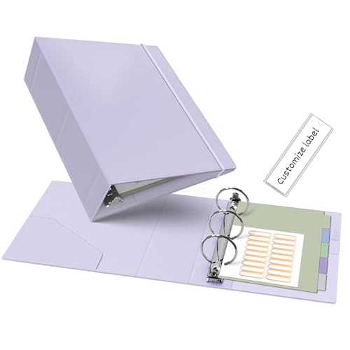 Ospelelf Leather Mini Binder Vintage Hardcover 2 Inch Rings, Professional Small 3 Ring Binders Organizer Suitable for 5.5" x 8.5" Documents, Binder Dividers with Tabs, Purple - color: Purple, size: Mini Size - 2 Inch Ring