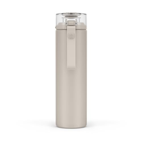 Ello Syndicate 20oz Reusable Glass Water Bottle with One-Touch Leak Proof Flip Lid, Protective Non-Slip Silicone Sleeve, Carry Loop for Coffee, Tea and Water, BPA-free, Dishwasher Safe, Sand - color: Sand