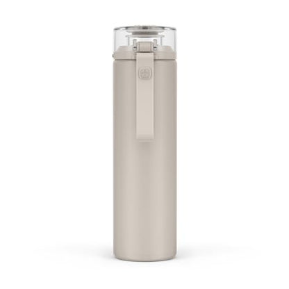 Ello Syndicate 20oz Reusable Glass Water Bottle with One-Touch Leak Proof Flip Lid, Protective Non-Slip Silicone Sleeve, Carry Loop for Coffee, Tea and Water, BPA-free, Dishwasher Safe, Sand - color: Sand