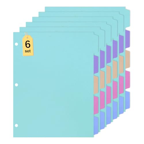 6 Sets 30 Pcs Binder Dividers with Tabs for 3 Ring Notebook Index Pages | Colorful Paper Writable and Preprinted 5 Tabs, 8.5 × 11 Inch Organizing Documents Files For School Office Home