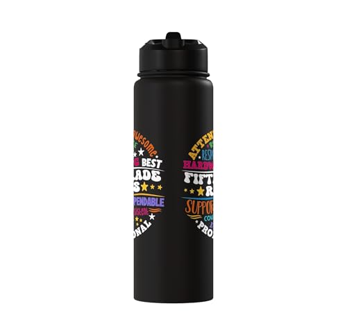 Fifth Grade Rocks Teacher Student - 5th Grade Back to School Stainless Steel Insulated Water Bottle - color: Black