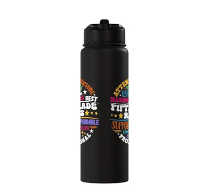 Fifth Grade Rocks Teacher Student - 5th Grade Back to School Stainless Steel Insulated Water Bottle - color: Black