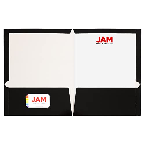 JAM PAPER Laminated Two Pocket Glossy School Folders - Letter Size - High Gloss Black - 6/Pack - color: Black, size: Pack of 6 Folders