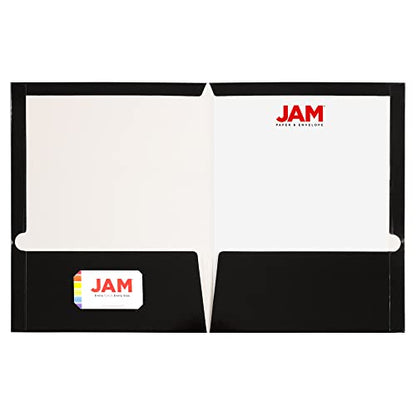JAM PAPER Laminated Two Pocket Glossy School Folders - Letter Size - High Gloss Black - 6/Pack - color: Black, size: Pack of 6 Folders