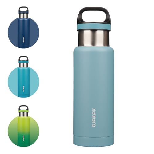 BJPKPK Insulated Water Bottle 18OZ Stainless Steel Water Bottle with Handle Double Walls Vacuum Insulated BPA Free Flask, Light Blue - color: Light Blue, size: 18 Ounces