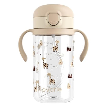 Evorie Tritan Spill Proof Toddler Straw Sippy Cup, 10 oz for Baby and Toddlers 1-3 Years Old, No Spill Straw Water Bottle with Removable Handles, Ideal for School, BPA-Free, Giraffe (New) - color: Giraffe