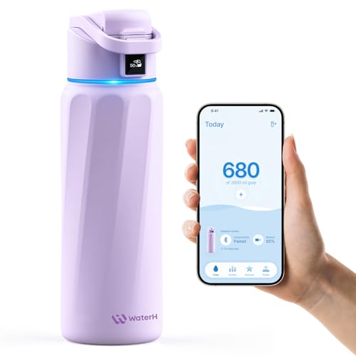 WaterH BOOST Smart Water Bottle Tracker with Reminder to Drink Water, 32oz | Double Wall Vacuum Insulated Stainless Steel, BPA-Free, Leakproof, Smart App Tracking, Travel-Friendly Wide Mouth for Office - color: Purple, size: 32 Ounces