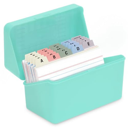 H4D 3x5 Index Card Holder with 100 Index Cards and 25 Dividers, Mint Green | 3x5 Inch Plastic Box, Heavyweight 3x5 Index Cards, Plastic 3x5 Index Card Dividers, Snap Closure Lid - color: Mint Green, size: 3"x5"