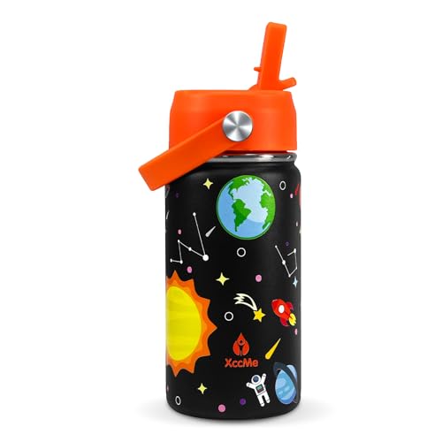 Kids Water Bottle With Straw Lid,14 oz Stainless Steel Travel Bottle,Double Wall Leak Proof Kids Cup,Insulated Tumbler for Toddlers,Metal Bottle for School Boys Girls (Space) - color: Space, size: 14 Ounces
