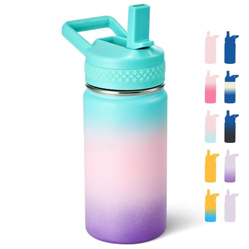 Fijinhom 12 oz Kids Water Bottle, Toddler Water Bottle with Straw, Boys&Girls Bottle for School, 304 Stainless Steel Vacuum Insulated Bottle for Kids, BPA-Free, Leak-Proof, Aurora - color: Aurora