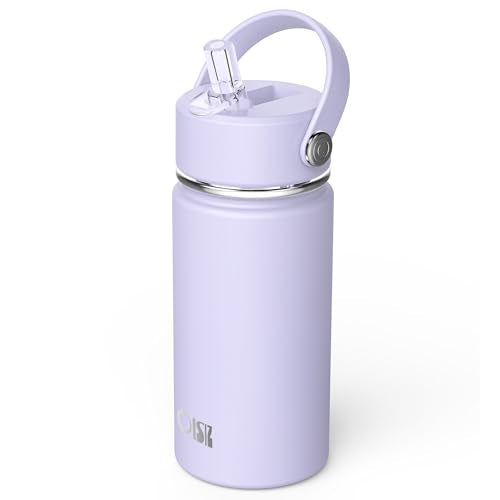 OISIZ Kids Water Bottle with Straw Lid 14oz, Vacuum Insulated 316 Stainless Steel Water Bottles for Kids for School, Leakproof Water Bottle, BPA Free and Keep Cold for 24 Hours - color: Light Purple, size: 14 Ounces