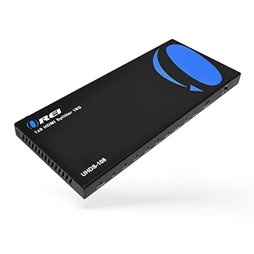 OREI 4K 1 in 8 Out HDMI Splitter 4:4:4 8-bit - HDMI 2.0, HDCP 2.2, 18 Gbps, 4K @ 60Hz HDMI Duplicator/Distributor UltaHD High Resolution (UHDS-108) (1x8) | OREI 1x8 2.0 HDMI Splitter 1 in 8 Out Ports With Full UltraHD 4K@60Hz, HDCP 2.2, 3D Support, EDID C