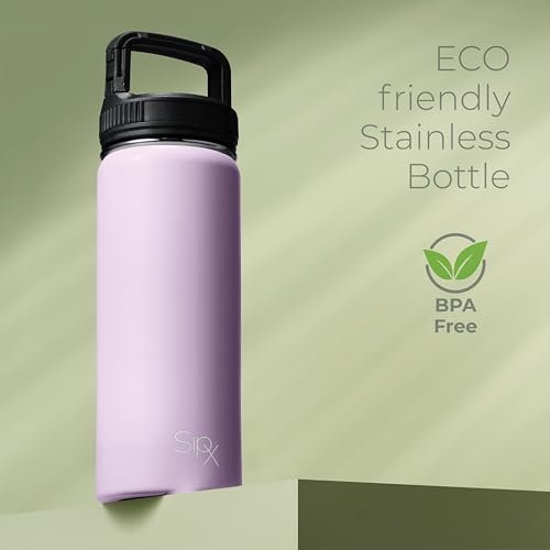 SipX™ 18 oz Insulated Water Bottle with 3 Lids – Leakproof Stainless Steel, Triple Insulated – Cold 24 Hours/Hot 12 Hours – Durable Bottle for School, Gym, Travel – Purple - color: Purple, size: 18 Ounces