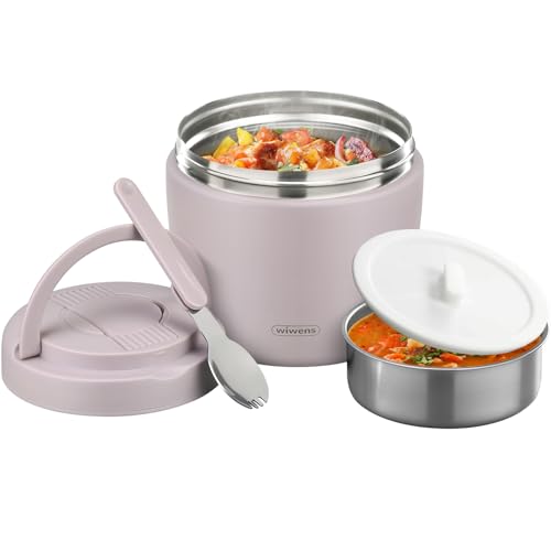 wiwens Thermo Food Jar for Hot Food Adults 32OZ Soup Thermo Lunch Containers Wide Mouth Vacuum Insulated Stainless Steel Leakproof Bento Box with Spoon (Purple) - color: Purple