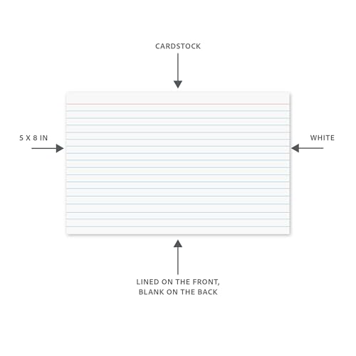 C-Line 5” x 8” Index Cards, White, Ruled, 25/PK (49907)