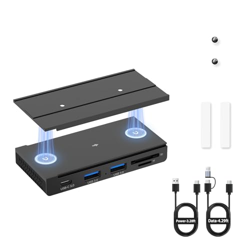 EJAY 5-in-1 Magnetic USB 3.0 Hub with SD/TF Card Reader, 5Gbps USB Data Hub for Desk, Magnetic Hub for PC Case, Powered USB 3.0 Hub Desk Mount for MacBook, PC, 3-Way Mounting, Black - color: Black
