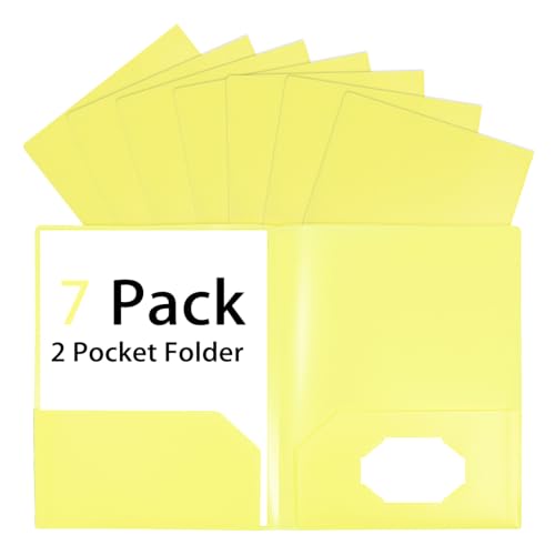 Yellow Folders with Pockets 7 Pack, 2 Pocket Folders Fit Letter Size 8.5x11 inches Paper, Plastic File Folders with Business Card Slot for Documents School Office and Home - color: Yollow