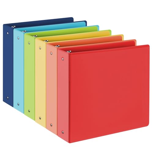 SUIN 2-Inch 3-Ring Binders with 2 Interior Pockets, Heavy Duty Clear View Presentation Binder Holds 425 Sheets Letter Size, Office School Home,6 Pack - color: Assorted 6 Colors