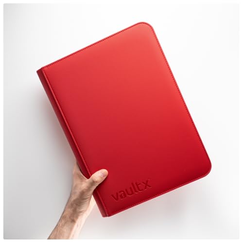 Vault X 9 Pocket Zip Trading Card Binder 360 Cards Exo-Tec (Red) | Holds 360 standard-size TCG cards in 20 side-loading 9-pocket pages. Padded, water-resistant Exo-Tec cover. - color: Red, size: 6.8cm x 9.7cm
