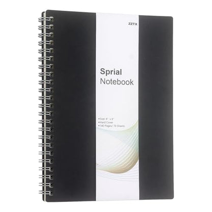ZZTX 8 x 6 Inch Spiral Notebook Kraft Cover 140 Pages 1 Pack (Black) | College ruled, 70 Sheets, Wirebound