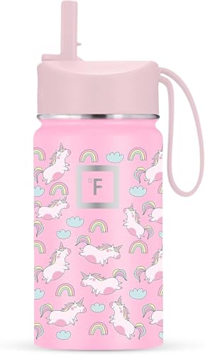 IRON °FLASK 14 oz Kids Insulated Water Bottle | Vacuum Insulated Kids Water Bottle with Leakproof Straw Lid & 20 Name Stickers - BPA Free (Stardust Unicorns) - color: Stardust Unicorns