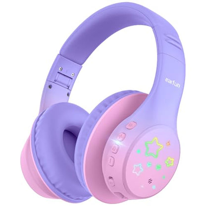 EarFun K4 Kids Bluetooth Headphones, Wireless Headphones with LED Lights | 74/85/94dBA Volume Limited, Built-in Mic, 90H Playtime, Bluetooth 5.4 Over Ear Headphone for iPad/Tablet/School, Violet - color: Gradient Violet