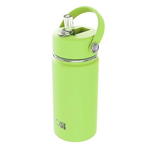 OISIZ Kids Water Bottle with Straw Lid 14oz, Vacuum Insulated 316 Stainless Steel Water Bottles for Kids for School, Leakproof Water Bottle, BPA Free and Keep Cold for 24 Hours - color: Avocado Green, size: 14 Ounces