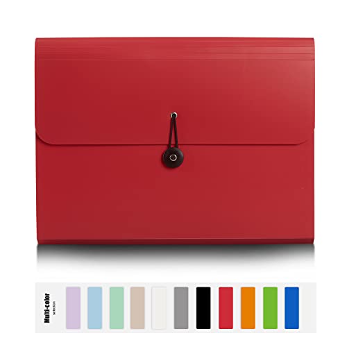 Nicfaec Expanding File Folder with 13 Pockets, Red, Polypropylene, 12.99" x 9.45" x 1.1" - color: 1pcs-red