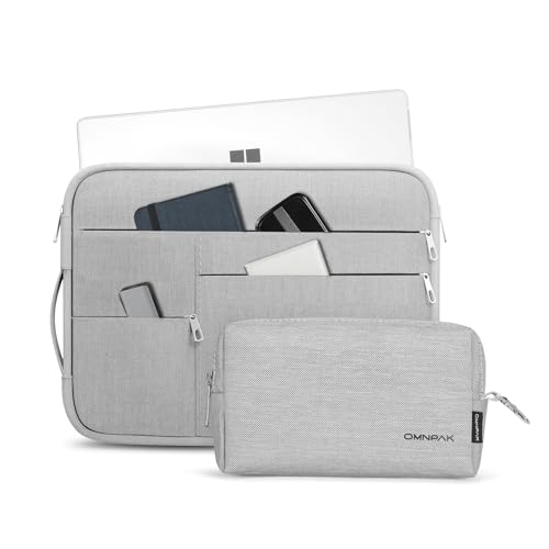 Omnpak Surface Pro 11 Case,13 inch Laptop Sleeve for Surface Pro 12/11/10/9/8/X/7/6/5/4/3 with Side Handle Strap and Accessory Pocket,Recycled PET Laptop Carrying Bag - color: Gray with Accessory Pouch, size: For Surface Pro 11/12/10/9/8/7/6