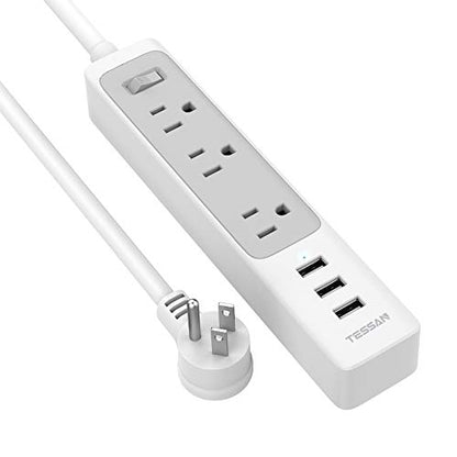 Flat Plug Power Strip with USB, TESSAN Slim Nightstand Desktop Charging Station with 3 USB Ports 3 Electrical Outlet, 5 ft Extension Cord Long Power Strip Mountable for Home, Office Dorm Essentials