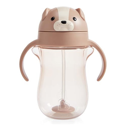 Munchkin Any Angle Spill Proof Weighted Straw Trainer Cup, Transition Sippy Cups for Toddlers and Babies, Click Lock Technology & Fun Dog Design, 10 Ounce, Brown - size: 10 Ounces