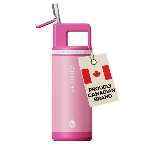 GROSCHE Alpine Flip N Sip Kids Water Bottle Straw Lid, Flamingo Pink, 16 oz | Stainless Steel, Leakproof Design, Keeps Drinks Cold up to 60 Hours, Ideal for Gym, Travel, Outdoors, Canadian Brand - color: Flamingo Pink, size: 16 Ounces