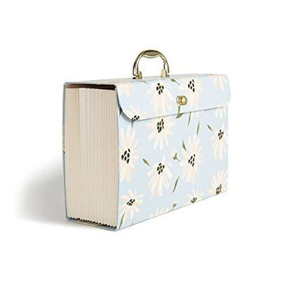 U Brands Expanding 19 Pocket Fashion File Folder, Blue Gilded Spring, 15.4” x 10.5”