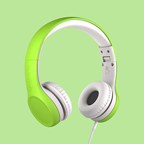 LilGadgets Connect+ Foldable Headphones, Adjustable Fit Soft Touch Padding for Kids with Mic, Volume-Limited & Noise Reduction On-Ear Wired Headset for School with SharePort - Green, Ages 3-14 - color: Green