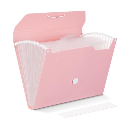 Comix Accordion File Organizer, 13 Pocket, Pink | Expanding File Folder, With Labels, A4/Letter Size Documents, For Office, Home, School - color: Pink, size: Basic