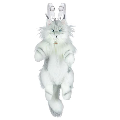 Chongker Cat Shaped Backpack - Handcrafted Stuffed Animals Plush Bag with Adjustable Shoulder, Crossbody, and Handbag Straps - style: Silvertiger Cat