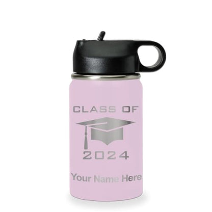 LaserGram Personalized Water Bottle, Grad Cap Class of 2023, 2024, 2025, 2026, 2027, Stainless Steel Double Wall Vacuum Insulated with Flip Top Straw, Custom Engraved Gift (12oz / 335ml Lavender) - color: Lavender, size: 12 Ounces