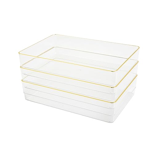 Martha Stewart Kerry Plastic Stackable Office Desk Drawer Organizers, 9" x 6", 3 Pack, with Gold Trim - size: 9" x 6"