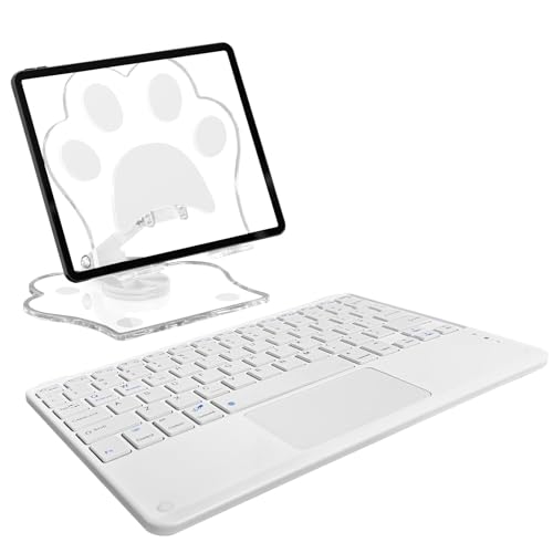 for Bluetooth Keyboard Touchpad Built, Cute Tablet Stand Adjustable & Foldable, Wireless Rechargeable Bluetooth for iPad, iPad Pro/Mini/Air, Samsung Xiaomi Tablets, etc - White - color: C-Touchpad Keyboard-White