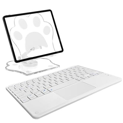 for Bluetooth Keyboard Touchpad Built, Cute Tablet Stand Adjustable & Foldable, Wireless Rechargeable Bluetooth for iPad, iPad Pro/Mini/Air, Samsung Xiaomi Tablets, etc - White - color: C-Touchpad Keyboard-White