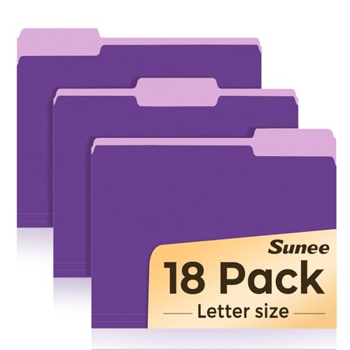 SUNEE File Folders, 18 Pack Manilla Folders 8.5 x 11, 1/3 Cut Tab for Easy Labeling and Organization, Durable Standard Paper for Home, Office, School Filing, Purple - color: Purple