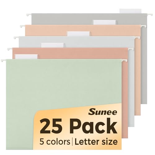 SUNEE 25 Count Hanging File Folders, Pastel Colors, Hanging File Folders Letter Size, Hanging Folders with 1/5-cut Tabs, Designed for Bulky Files, Filing Cabinets, Medical Charts - color: Pastel Colors