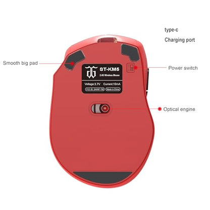 Snpurdiri 2.4G Wireless Gaming Keyboard and Mouse Combo, Include Mini 60% Merchanical Feel Keyboard, Ergonomic Vertical Feel Small Wireless Mouse(Red and Black) - color: Red Black Combo