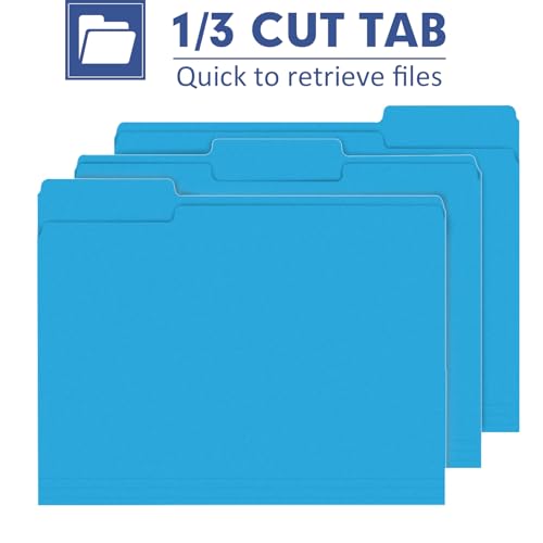 File Folder, PANDRI 120 Pack File Folder, 1/3 Cut Tab, Letter Size, Filing Folder for Office School Business, Blue - color: Blue