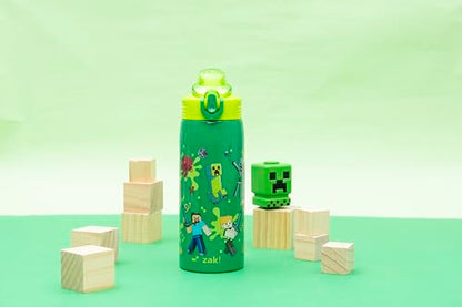 Zak Designs Minecraft Sage Kids Water Bottle For School or Travel, 19oz Stainless Steel Water Bottle With Straw, Handle, and Leak-Proof, Pop-Up Spout Cover (Steve, Alex, Mobs) - color: Minecraft (Steve, Alex, Mobs)