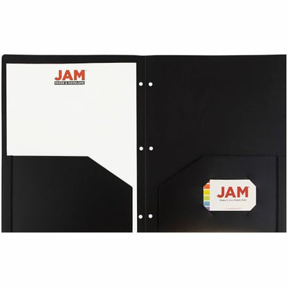JAM PAPER Heavy Duty Plastic 3 Hole Punch Pocket Folders - Extra Tough School Folders - Black - 3/Pack - color: Black, size: 3 Per Pack