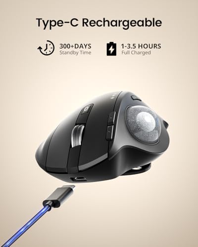 ProtoArc Wireless Trackball Mouse, EM01 NL Ergonomic Bluetooth Rollerball Thumb Rechargeable Computer Laptop Mouse, Adjustable Angle & 3 Device Connection for PC, Mac, Windows-Silver Ball - color: Silver Ball